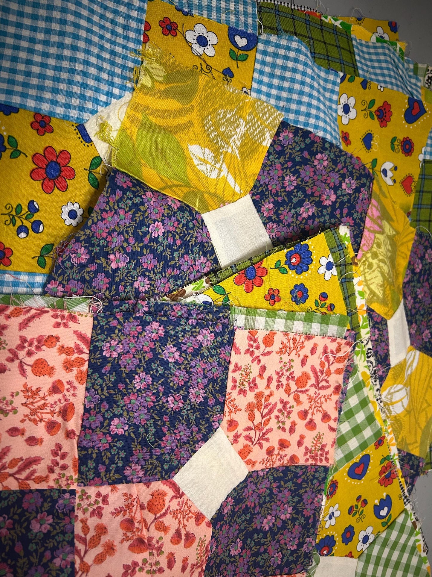 Vintage Fabric “Bow tie” Quilt Blocks bundle of 4: approx. 13” x 13”