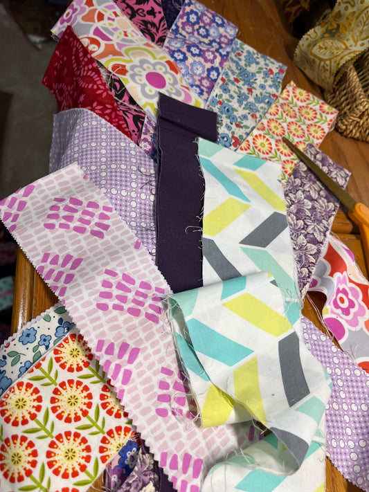 Assorted Cotton Fabric Strip Bundles Quilting & Crafting (12 scrappy strips)