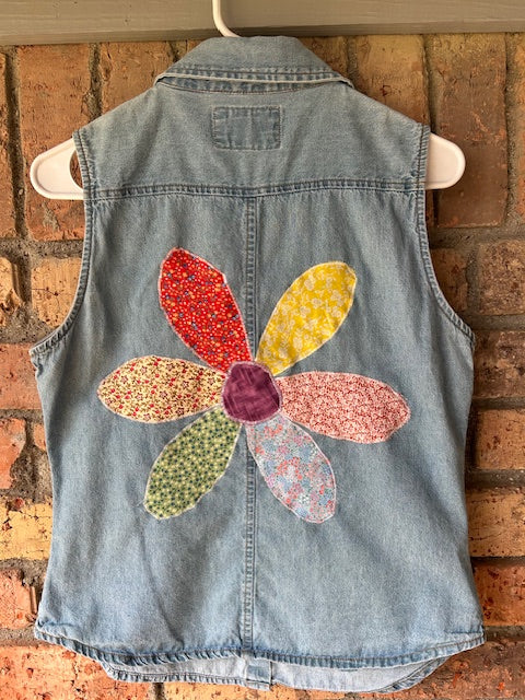 A Thrifted Denim Vest Gets a Patchwork Flower