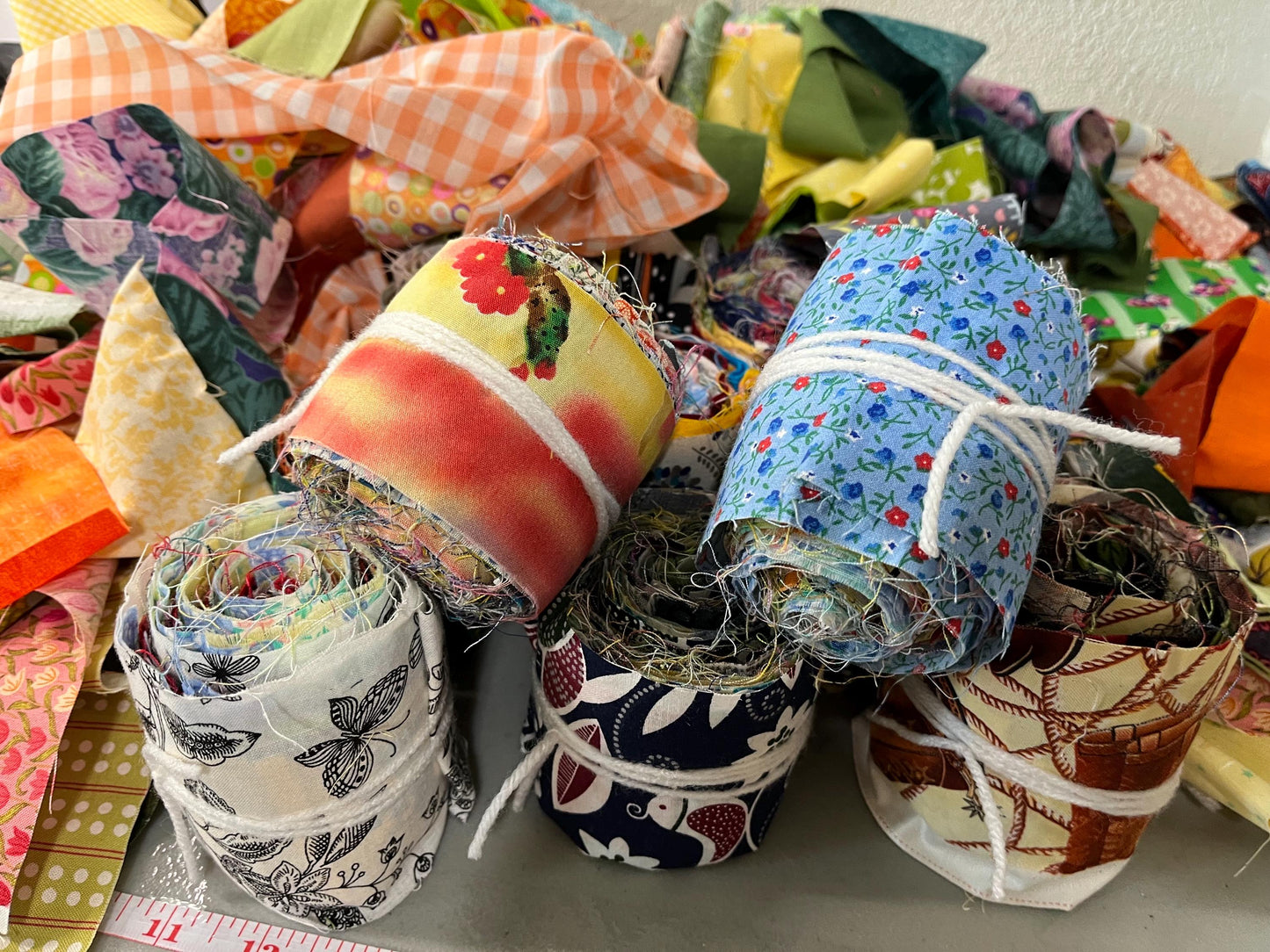 Chubby Cotton Fabric Strip Bundles Quilting & Crafting  (30 scrappy strips)