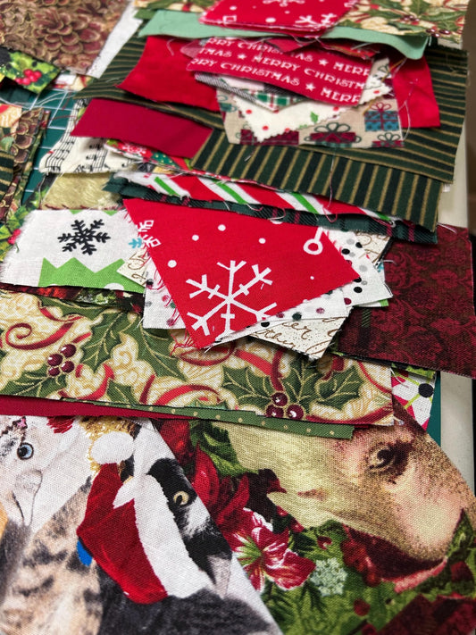 Christmas Holiday Cotton Fabric Scraps 2 oz. Quilting & Crafting Scrappy Bundle