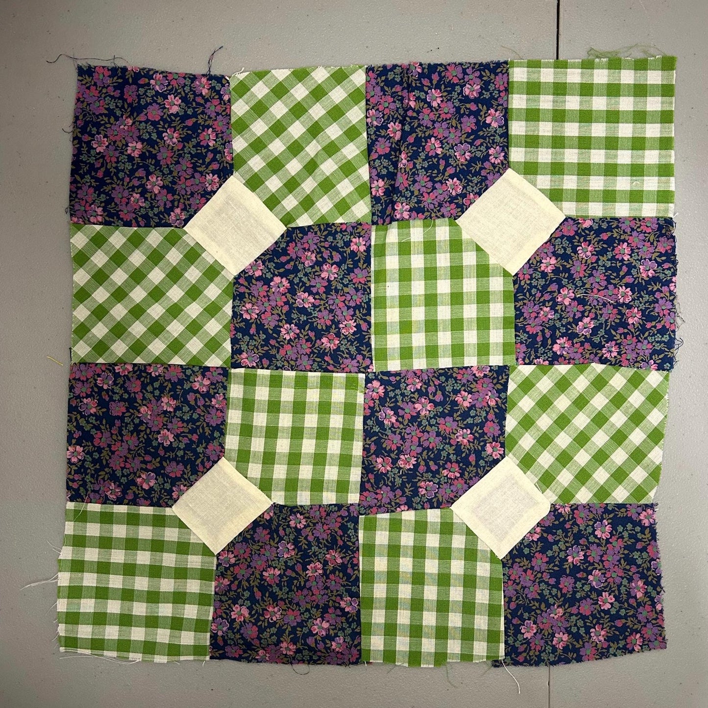 Vintage  Fabric “Bow tie” Quilt Blocks bundle of 4: approx. 13” x 13”